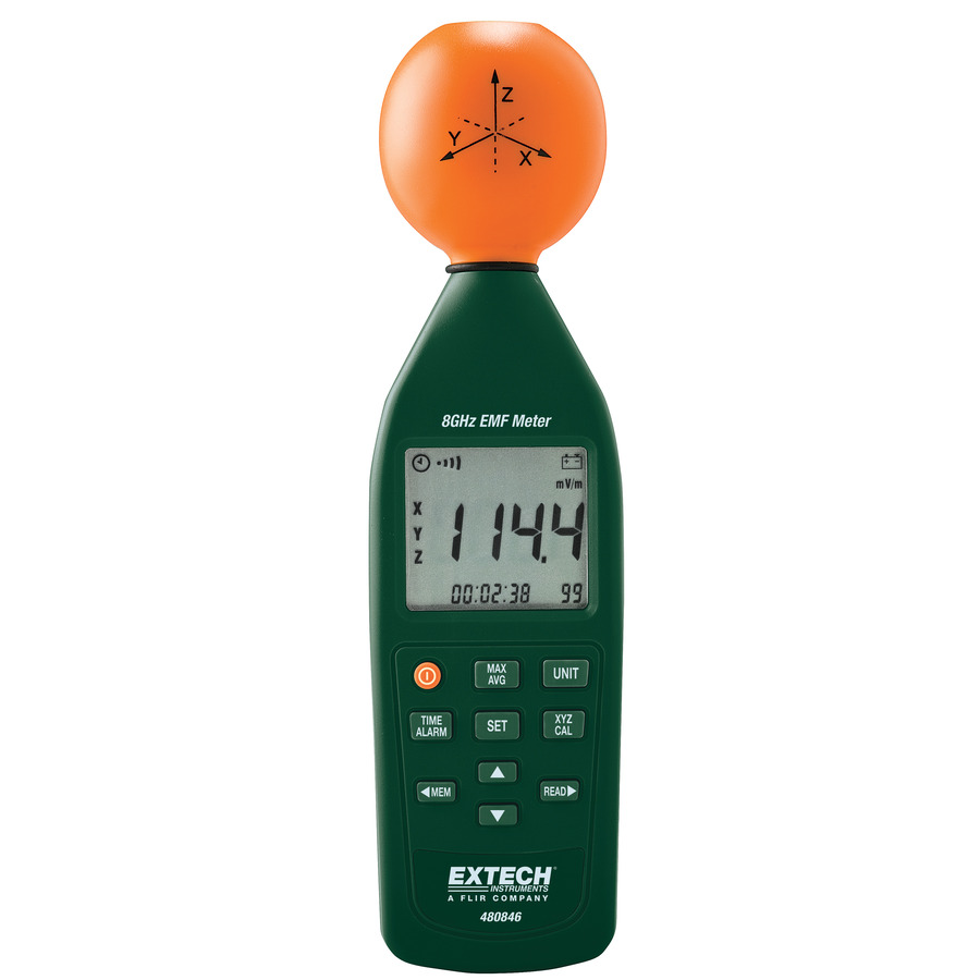 Extech 480846 RF Strength Meter, High Frequency 10MHz-8GHz, Non-Directional, 3 Channel Probe