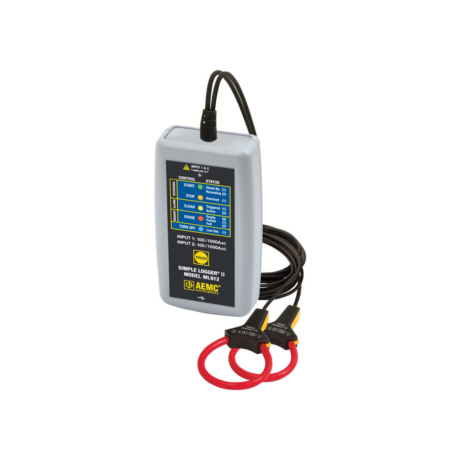 AEMC Instruments ML912 Data Logger, 2 Channel AC Current, 100A, 1000A, DataView, ML9 Series
