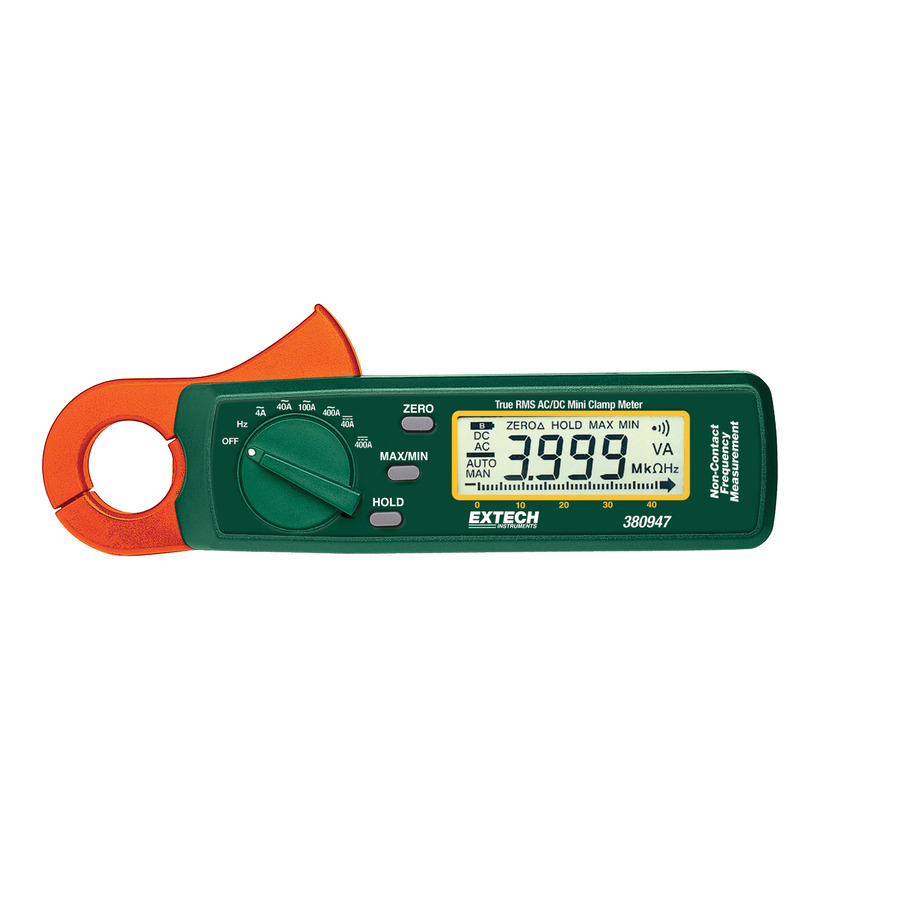 Extech 380947 Clamp Meter, AC/DC, True RMS, 400A, Compact, High Current Resolution, .9" Jaw