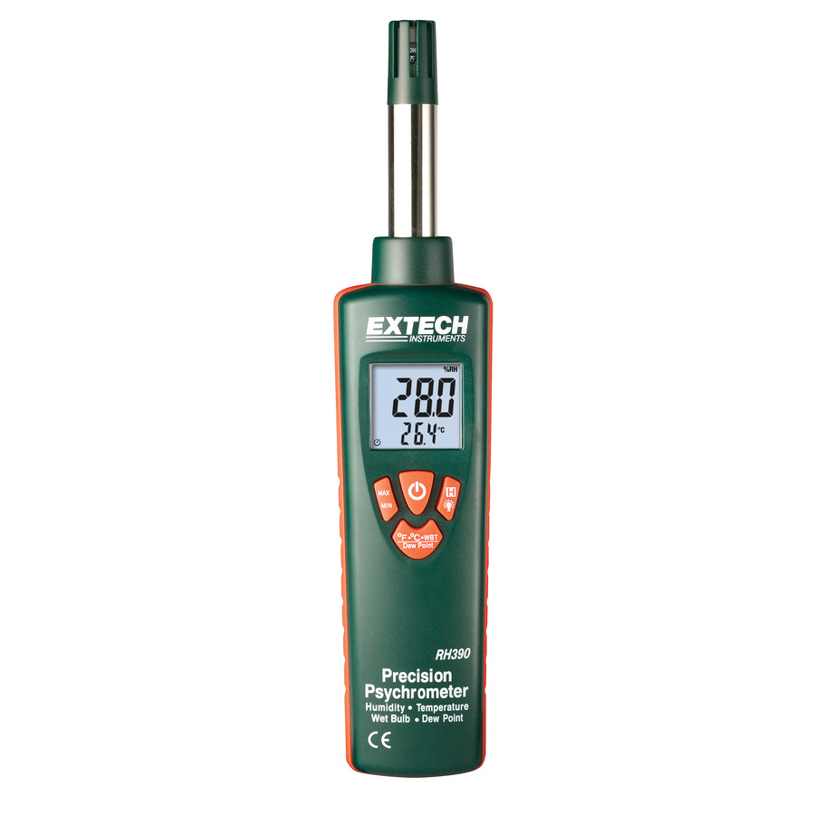 Extech RH390 Hygro-Thermometer, Precision Psychrometer, 2% Accuracy, Dual Display, Data Hold