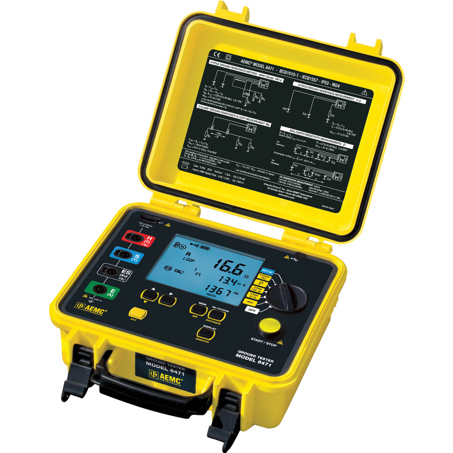 AEMC Instruments 6471 Ground Resistance Tester, Dig, 3/4-Point, Clamp-On, SR182 Probes, DataView