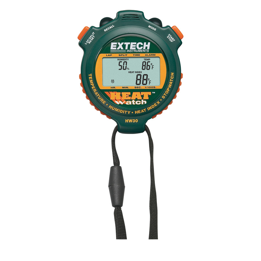 Extech HW30 Humidity/Temperature Stopwatch, Digital, w/Calendar, Heat Index, 12/24 Hour, w/Alarm