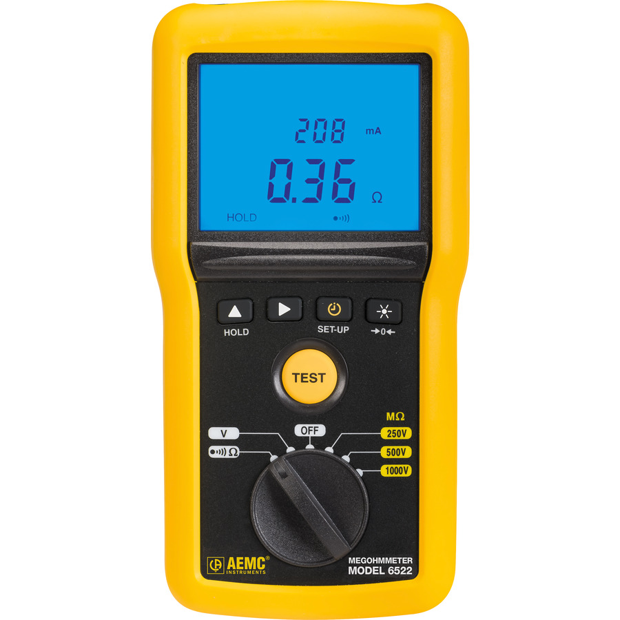 AEMC Instruments 6522 Megohmmeter (Digital w/Analog Bargraph, 250V, 500V, 1000V, Continuity, V)