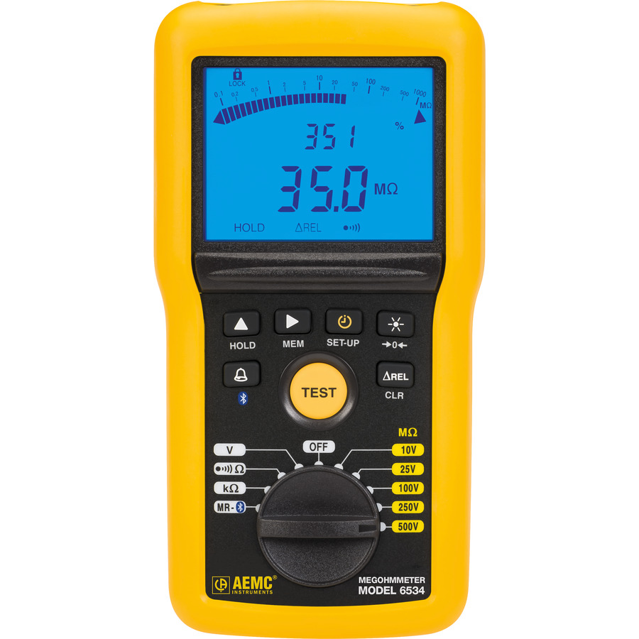 AEMC Instruments 6534 Megohmmeter, Digital, Bargraph, Alarm, 10/25/100/250/500V, BT, DataView