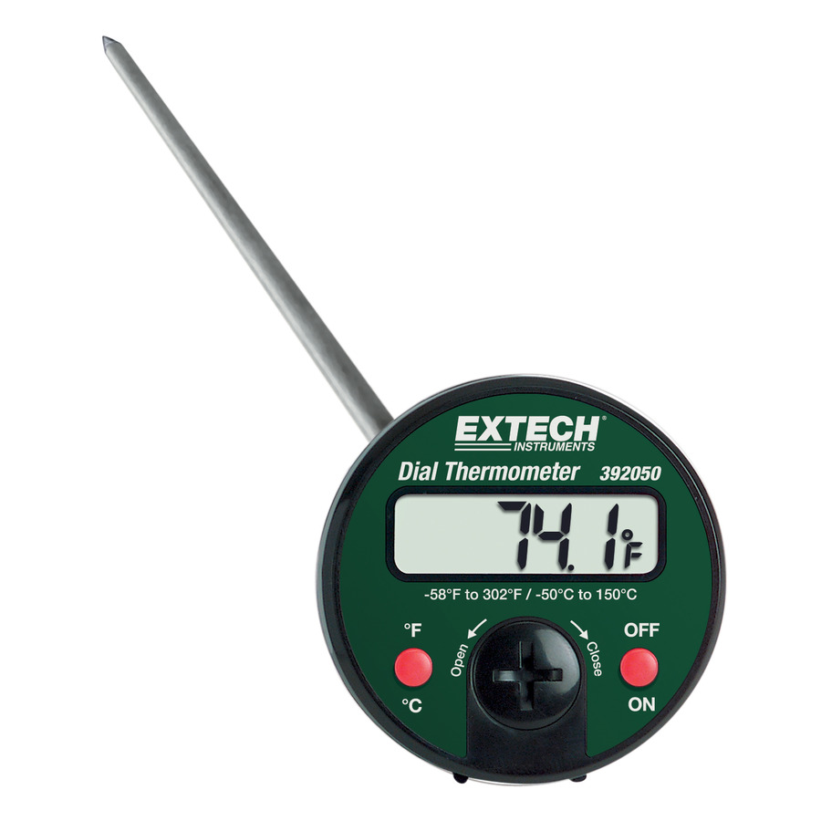 Extech 392050 Stem Thermometer, Dial, Use in Liquids, Semi-Solids, Solids, Air, Stainless Steel