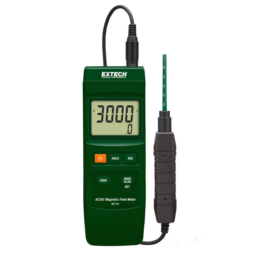 Extech MF100 Magnetic Field Meter, AC/DC, Temperature Compensation, Data Hold, w/Probe Sensor