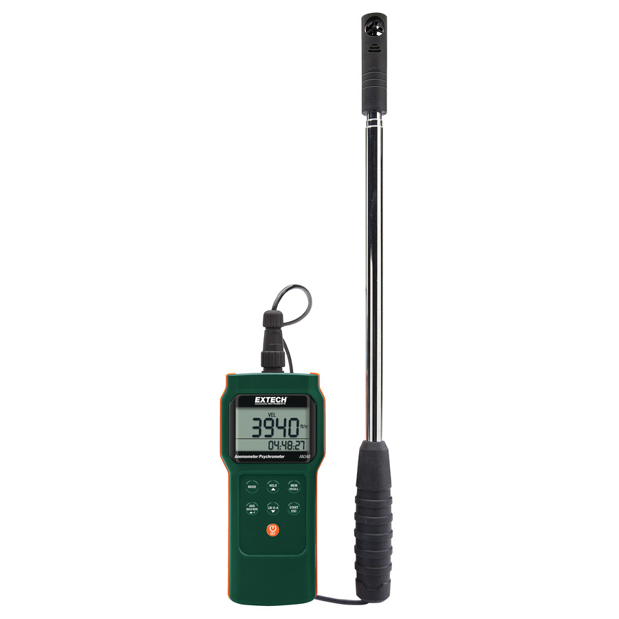 Extech AN340 Anemometer/Psychrometer, Datalogger, 18mm Vane Sensor, CMM/CFM, Telescoping Probe