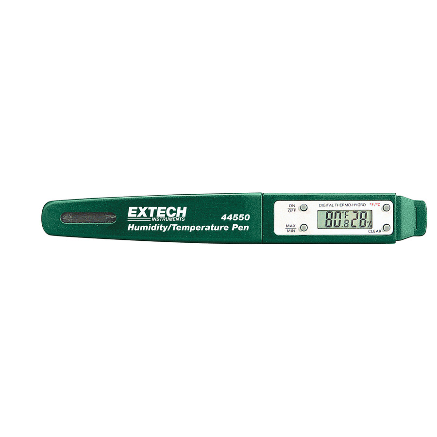 Extech 44550 Hygro-Thermometer, Pen Style, Dual LCD Display, RH/Temp, Compact, Max/Min Data Hold