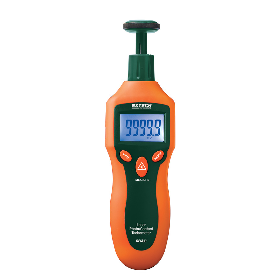 Extech RPM33 Tachometer, Photo/Contact, RPM & Linear Surface Speed/Length, 10 Memory Data Sets