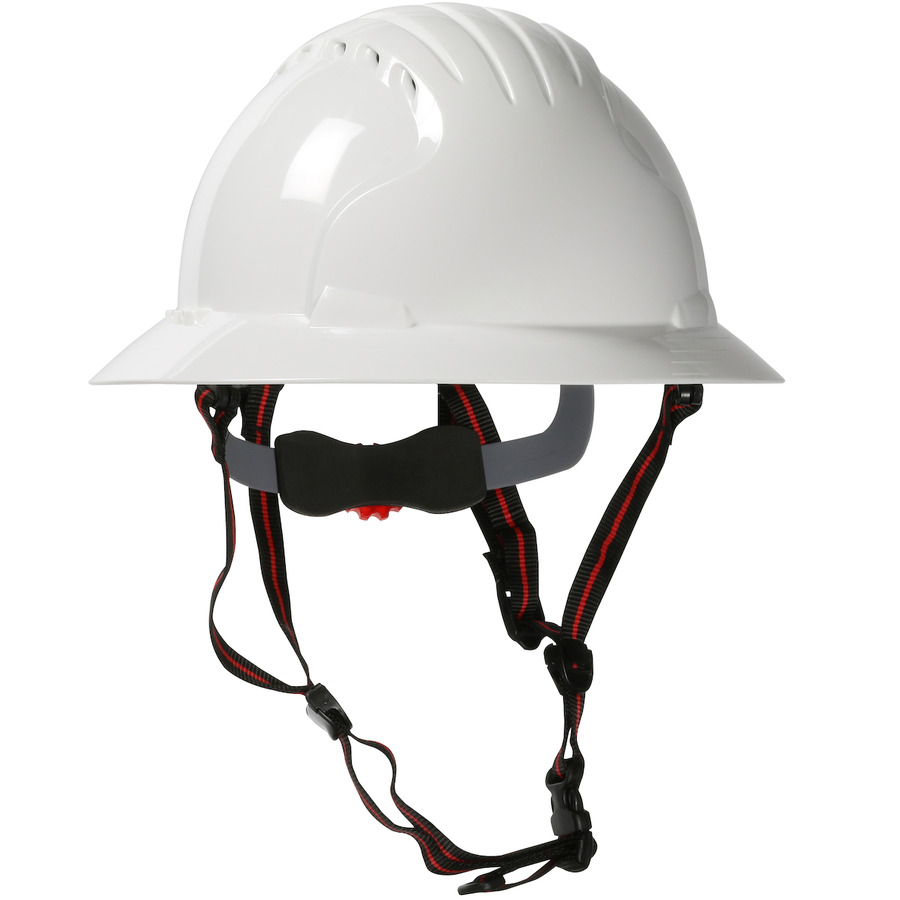 JSP 280-EV6161V-CH-10 Full Brim Safety Helmet, Vent, HDPE Shell, 4Pt Strap, Wheel Ratchet Adj.