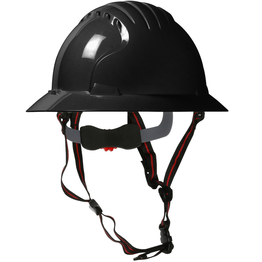 JSP 280-EV6161V-CH-11 Full Brim Safety Helmet, Vent, HDPE Shell, 4Pt Strap, Wheel Ratchet Adj.