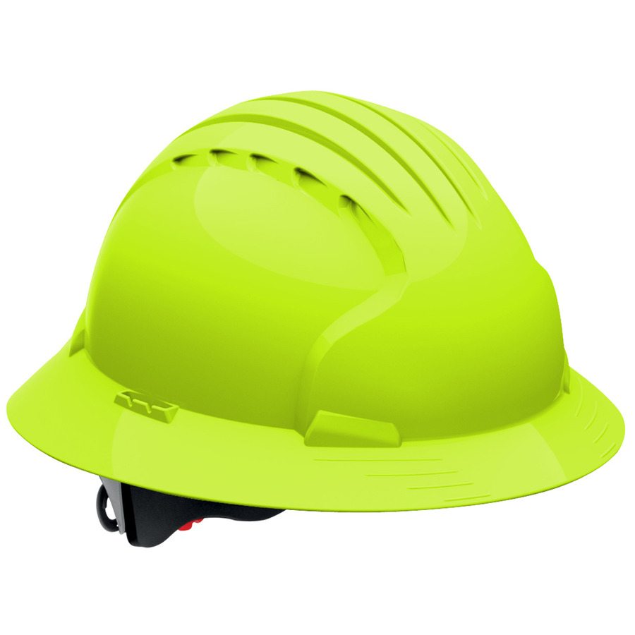 JSP 280-EV6161V-LY Full Brim Hard Hat, HDPE Shell, Vent, 6-Pt, Wheel Ratchet Adj.