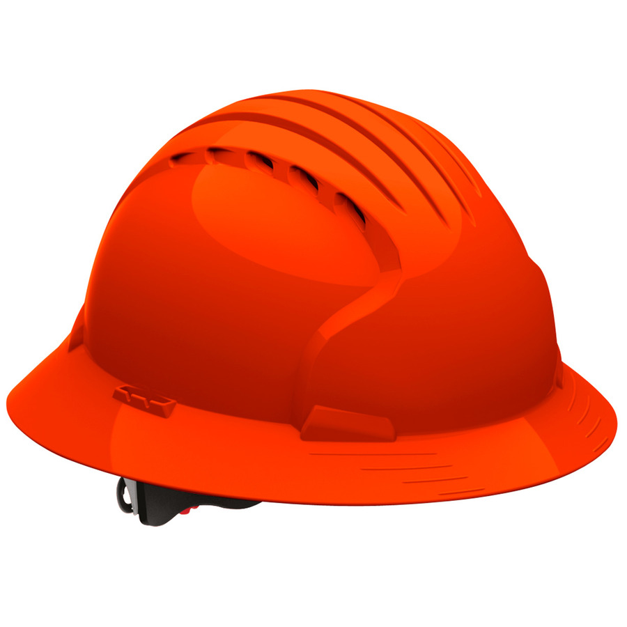 JSP 280-EV6161V-OR Full Brim Hard Hat, HDPE Shell, Vent, 6-Pt, Wheel Ratchet Adj.