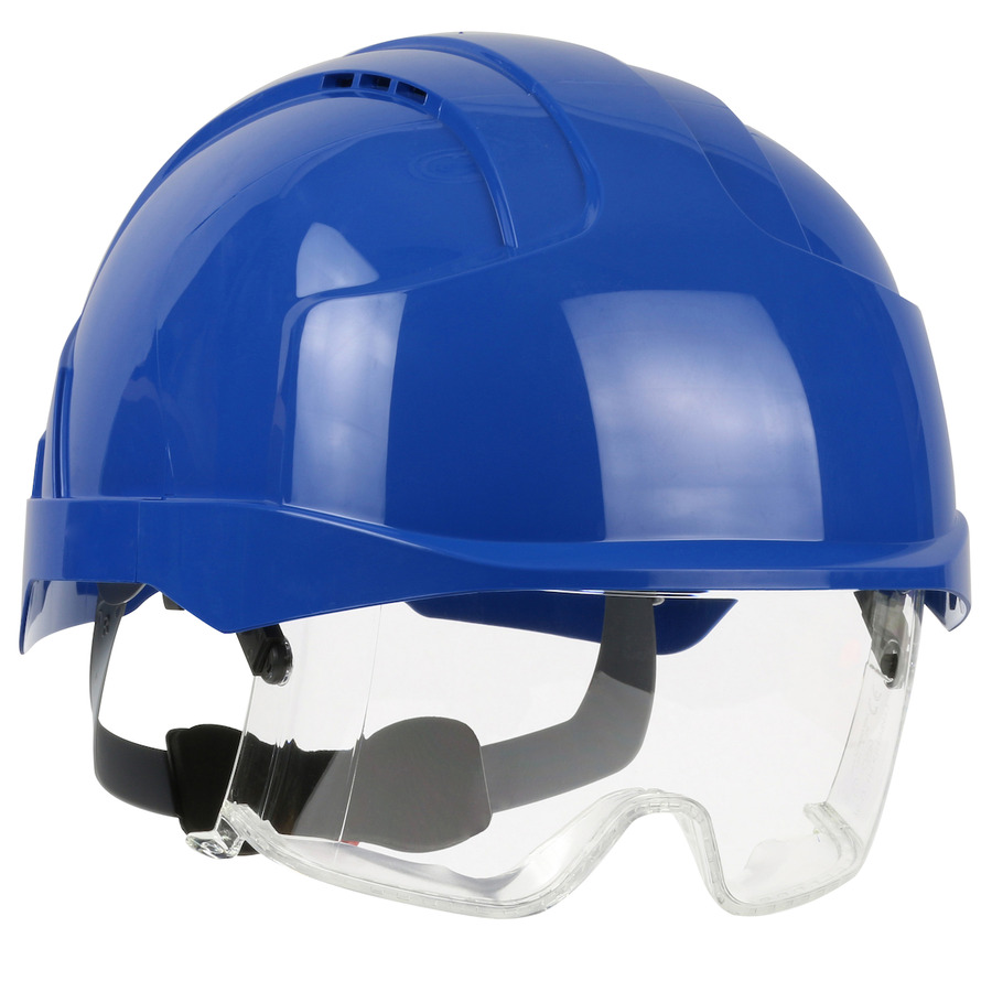 JSP 280-EVLV-50B Industrial Safety Helmet, Vent, Type I, LTWT, ABS Shell, Eye Protection, Wheel Ratchet Adj.