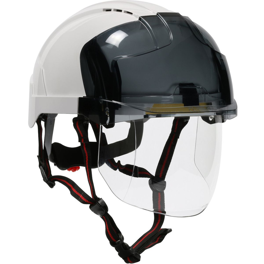 JSP 280-EVSV-CH-01S Industrial Safety Helmet, Vent, Type I, 4Pt Strap, LTWT, ABS Shell, Faceshield, Wheel Ratchet Adj.