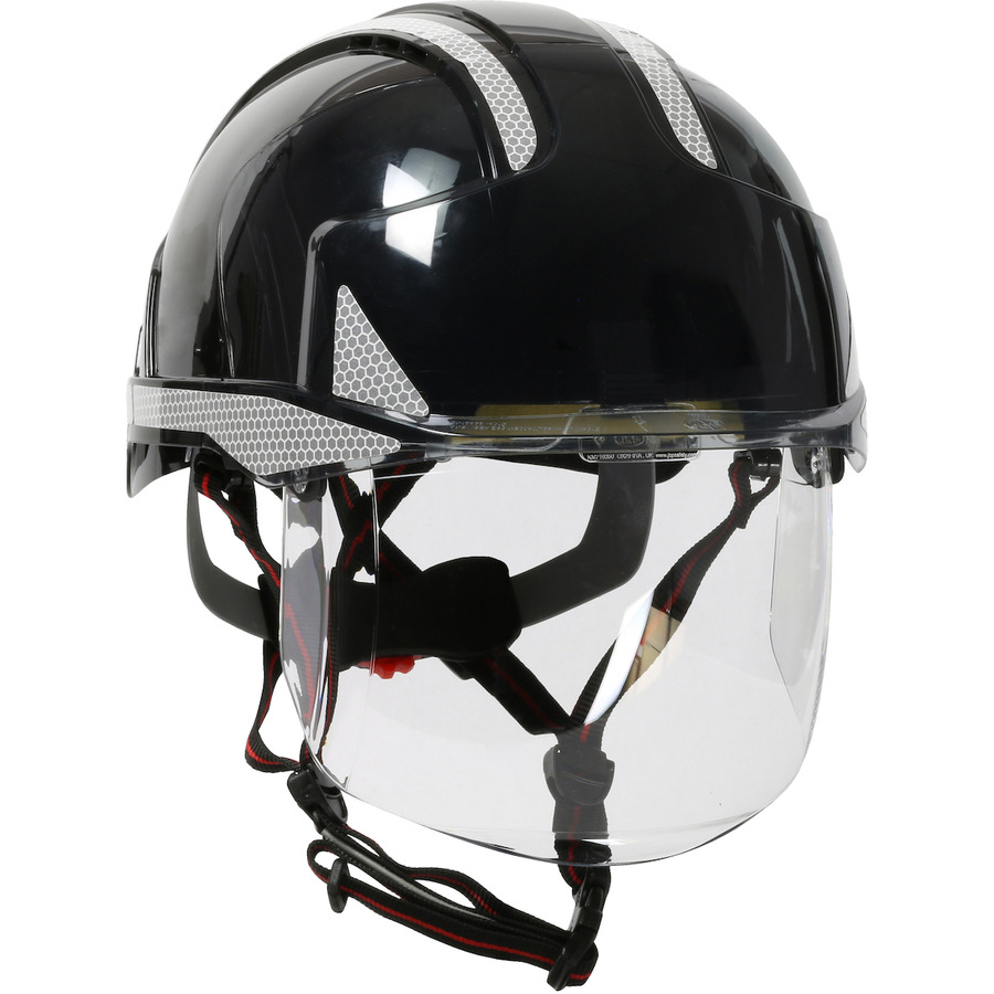 JSP 280-EVSV-CH-11SR Industrial Safety Helmet, Vent, Type I, 4Pt Strap, LTWT, ABS Shell, Faceshield, Wheel Ratchet Adj.