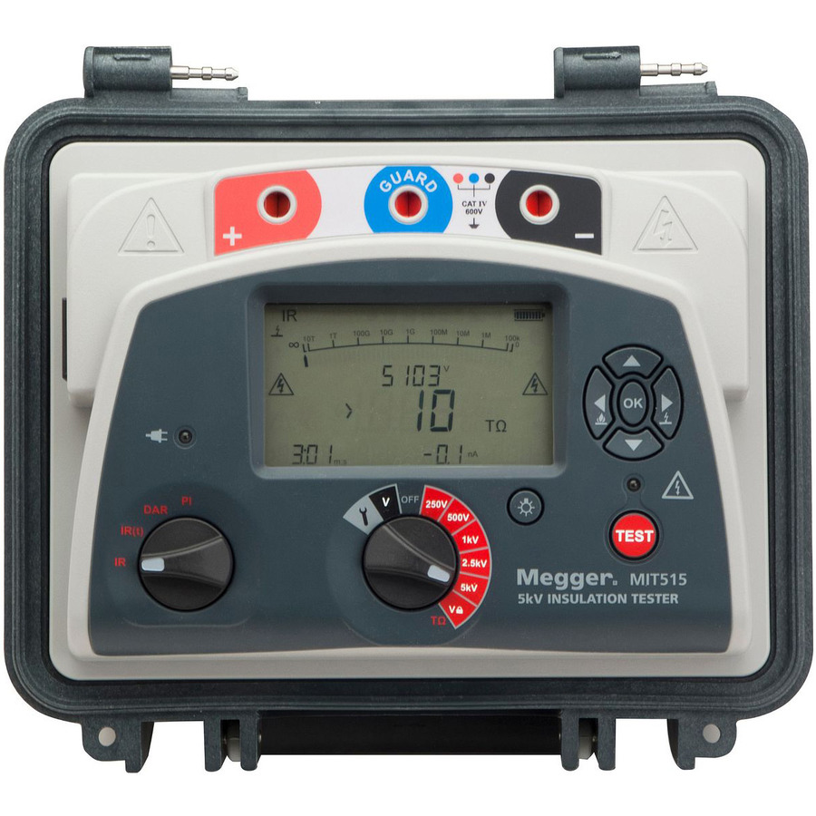 Megger MIT515 Insulation Tester, 5 Range to 5 kV, 10 TOhm, PI, DAR, DD, CAT IV, MIT5 Series