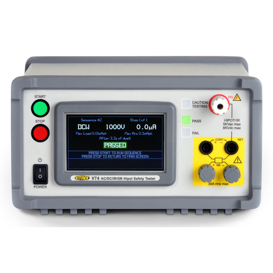 Vitrek V74 Hipot Tester, AC/DC, IR, Ground Bond, 20-5000 VDC, Color Touch LCD, V7X Series