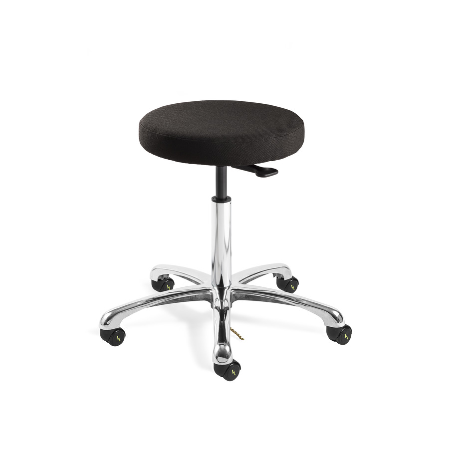 Bevco 3050E-F-EBY-CARD5S Fabric Stool ESD, Polished Aluminum Base, Mushroom Glides, Adj. Height, 16.5"-21.5", Versa Series