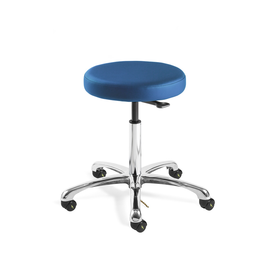 Bevco 3050E-V-BLU-CARD5S Vinyl Stool, Aluminum Base, Brass Drag Chain, ESD, HF Casters, Adj. Ht.16.5"21.5", Versa Series