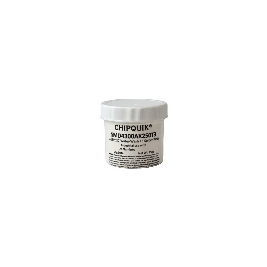 Chip Quik SMD4300AX250T3 ChipQuik Solder Paste 90% Sn63Pb37 Water Wash 250g Jar