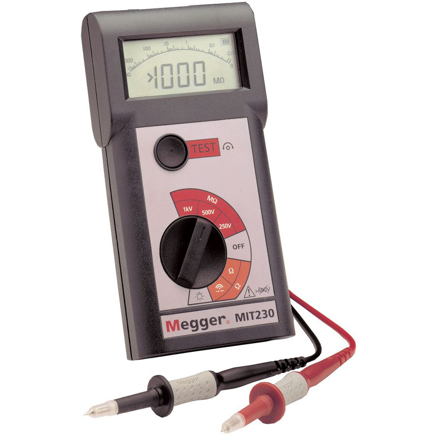 Megger MIT230 Insulation Tester, 1000 V, 500 V, 250 V, 1 GOhm, CAT III, MIT200 Series