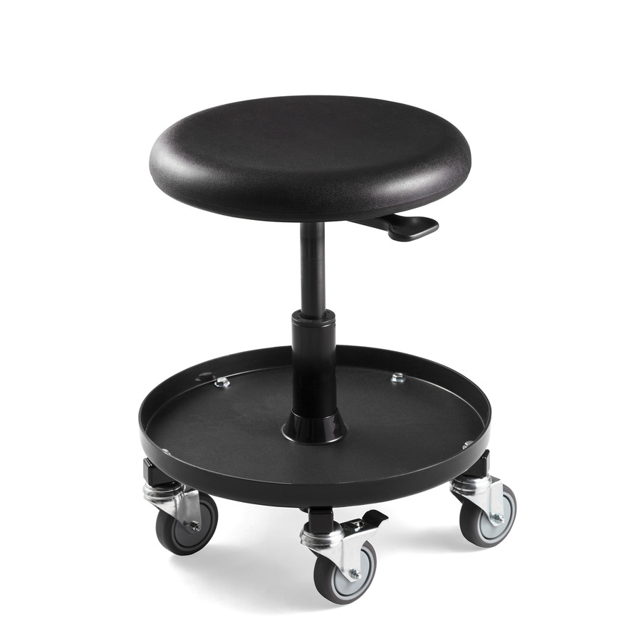 Bevco 3357 Maintenance Repair Stool, Black Polyurethane Seat, Plastic Storage Tray, Adj. Height 20"-27"