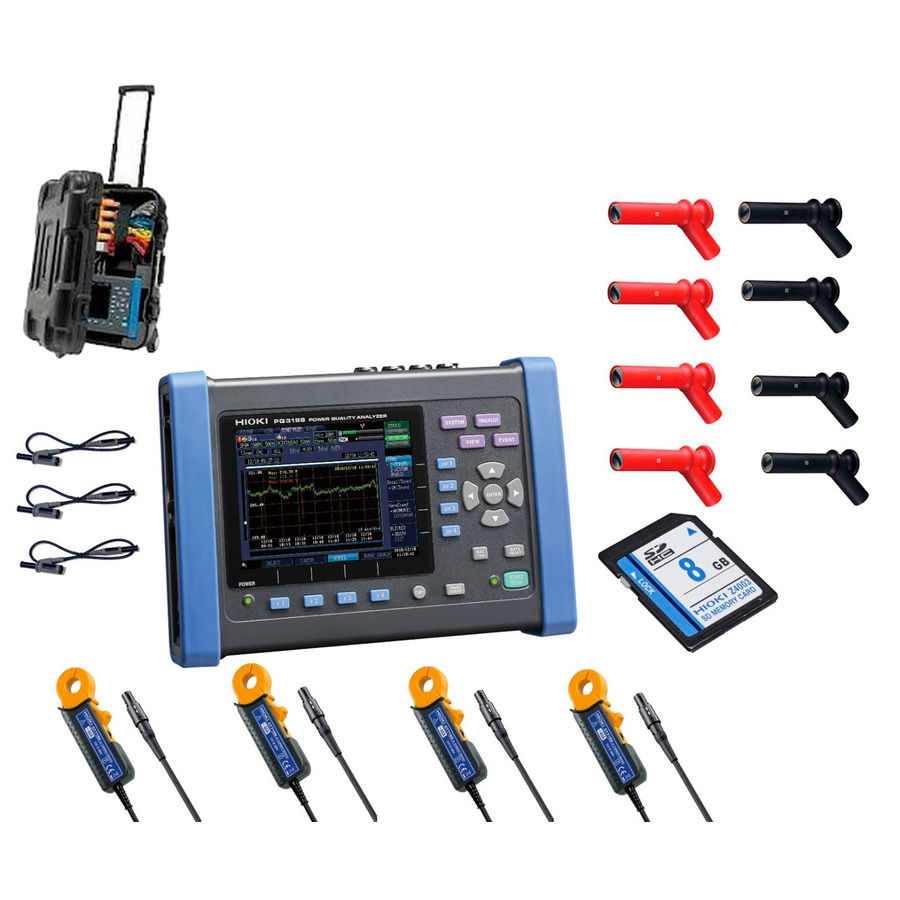 Hioki PQ3198/60 KIT Power Quality Analyzer Kit, 60A, 4 x CT7126, 3 x L1021-02, H-Case, PQ3100 Series