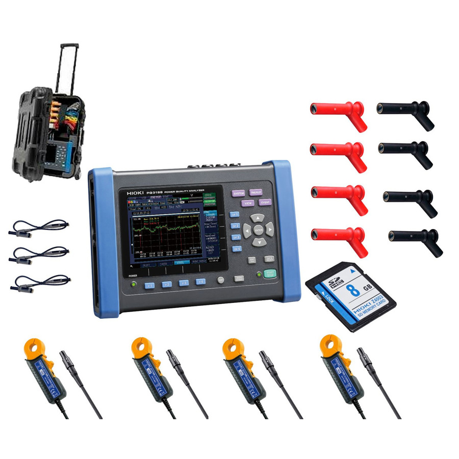 Hioki PQ3198/100 KIT Power Quality Analyzer Kit, 100A, 4 x CT7131, 3 x L1021-02, H-Case, PQ3100 Series