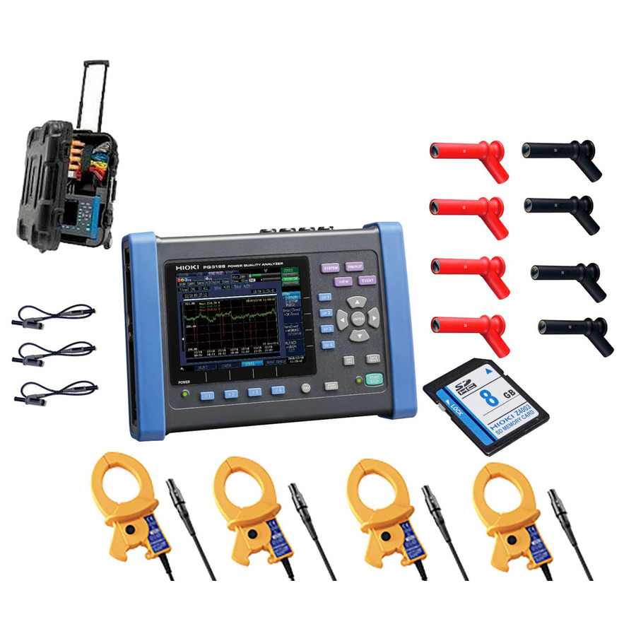 Hioki PQ3198/600 KIT Power Quality Analyzer Kit, 600A, 4 x CT7136, 3 x L1021-02, H-Case, PQ3100 Series