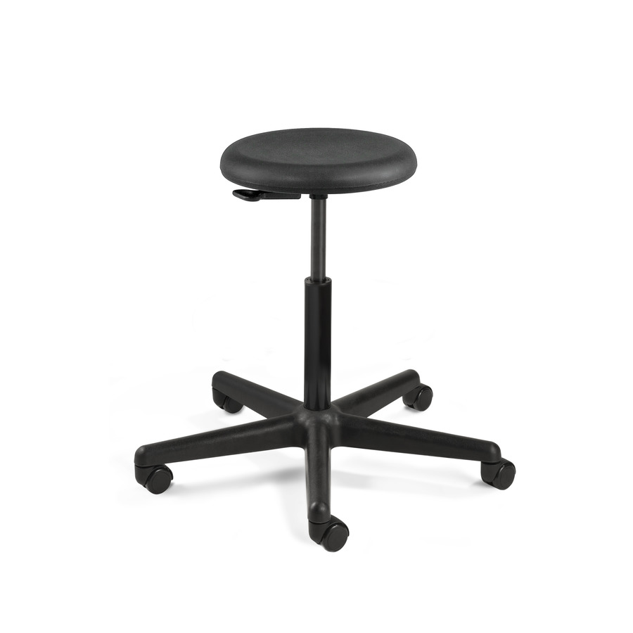 Bevco 3500-P-3850S/5 Polyurethane Stool, Black, Tubular Steel Base, Adj. Height, 23"-28", Versa Series