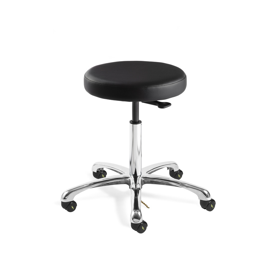 Bevco 3550E-V-BLK-CARD5S Vinyl Stool, ESD, Chrome Tubular Steel Base, Mushroom Glides, Adj. Height, 22.5"-32.5, Versa Series