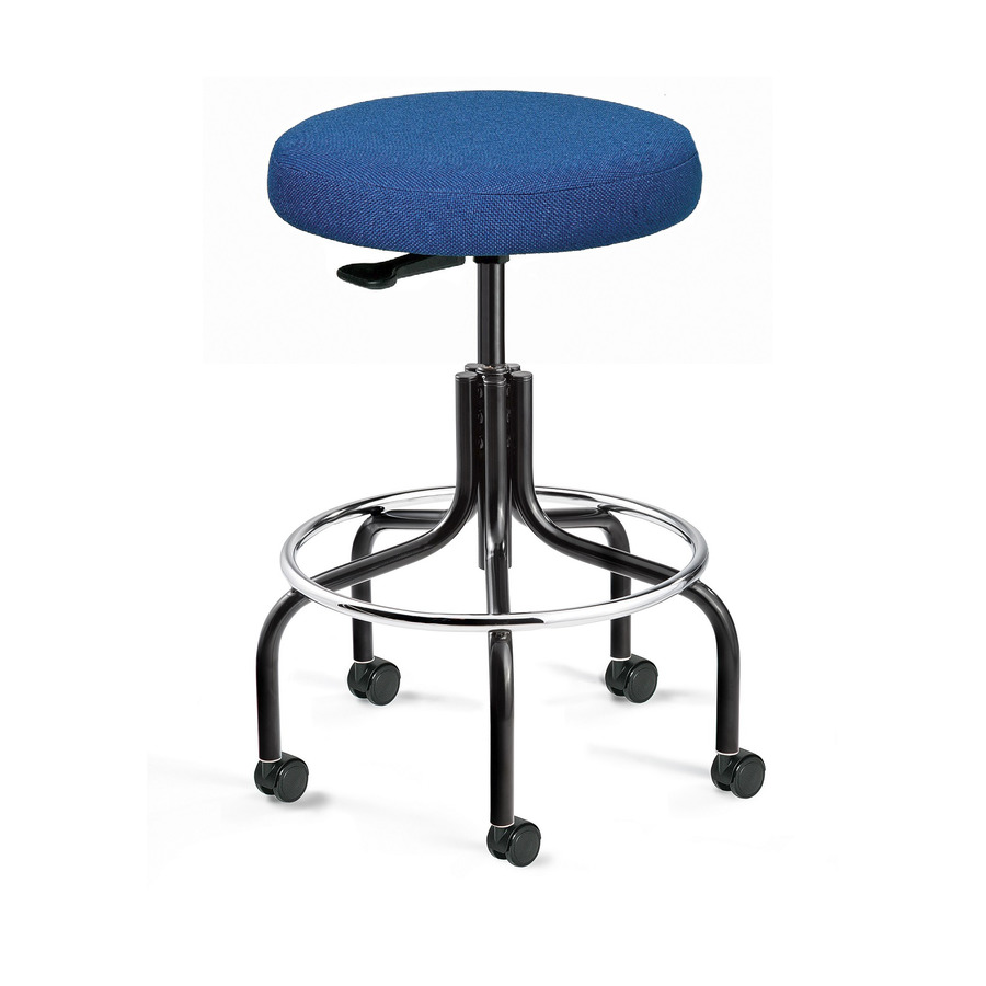 Bevco 3600-F-BLU-CADS/5 Fabric Stool, Black Tubular Steel Base, Hard Floor Casters, Adjustable Height 24"-29", Versa Series