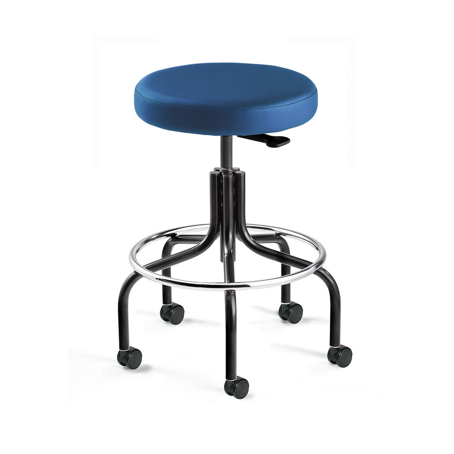 Bevco 3600-V-BLU-CADS/5 Vinyl Stool, Black Tubular Steel Base, Hard Floor Casters, Adjustable Height 24"-29", Versa Series