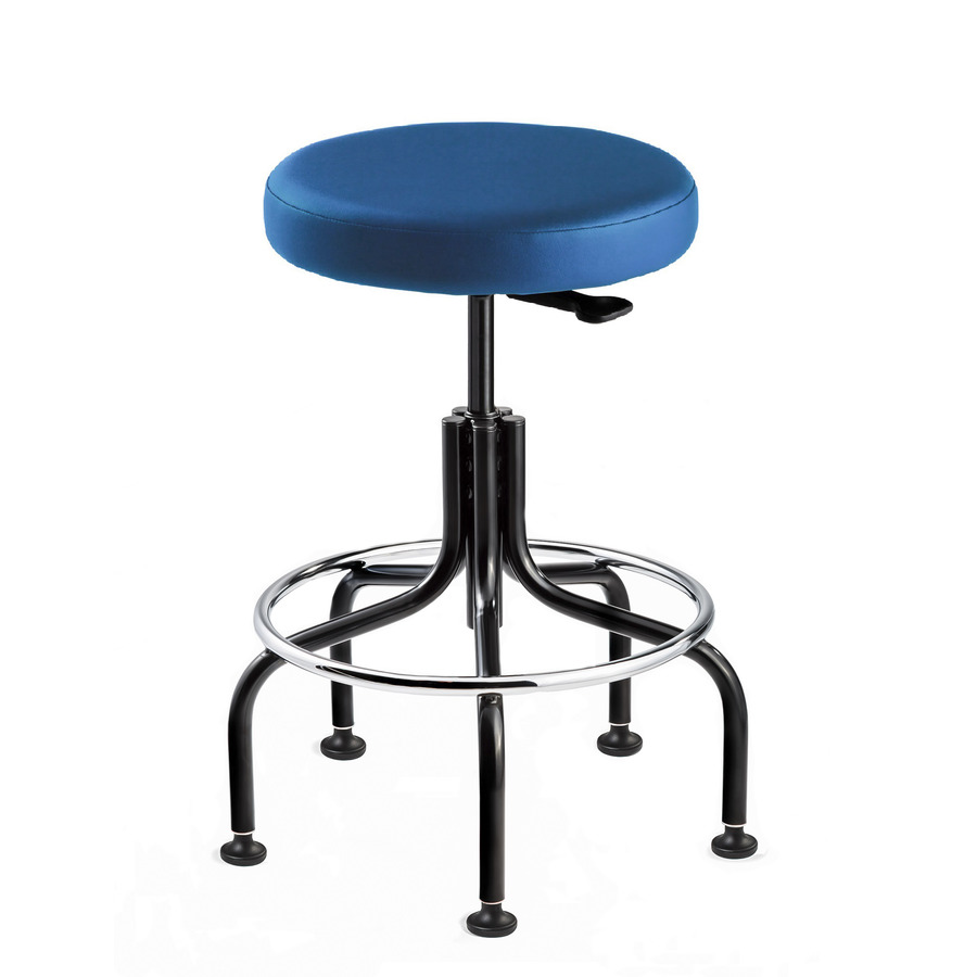 Bevco 3600-V-BLU Vinyl Stool, Black Tubular Steel Base, Mushroom Glides, Adjustable Height 24"-29", Versa Series