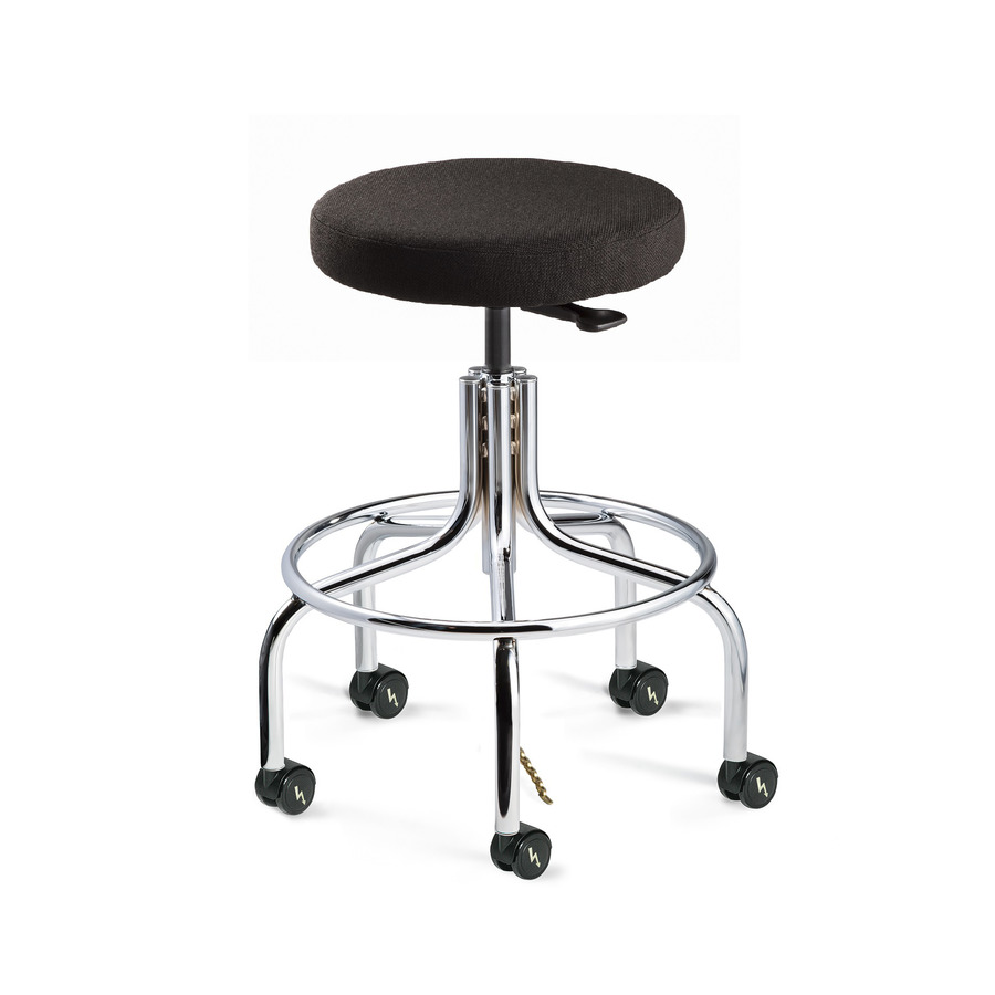 Bevco 3610E-F-EBY-CARD5S Fabric Stool, ESD, Polished Aluminum Base, Mushroom Glides, Adj. Height, 25"-30", Versa Series