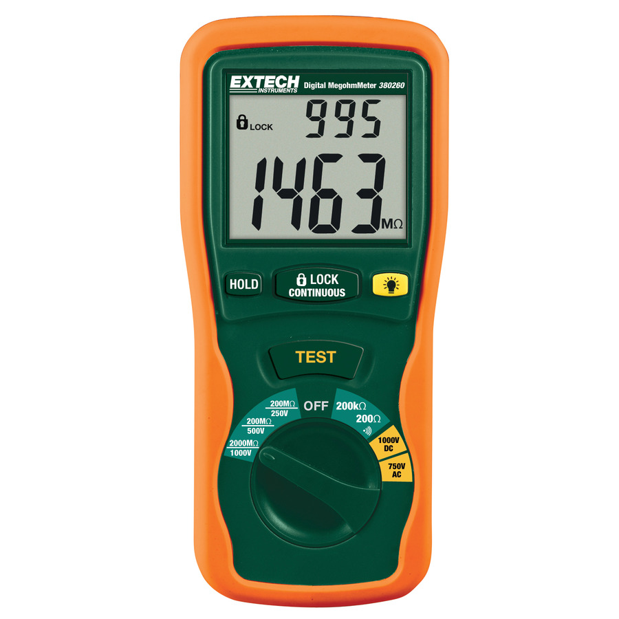 Extech 380260-NIST Megohmmeter, NIST Cal, 1 kV, Autorange, Large Dual Backlit Display, Data Hold