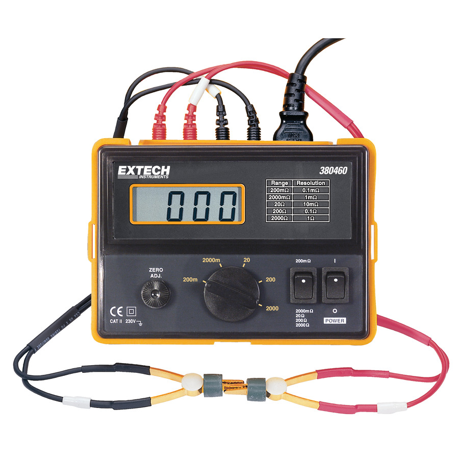 Extech 380460 Milliohm Meter, High Accuracy, Resolution to 100 microohms, Portable, Large Display