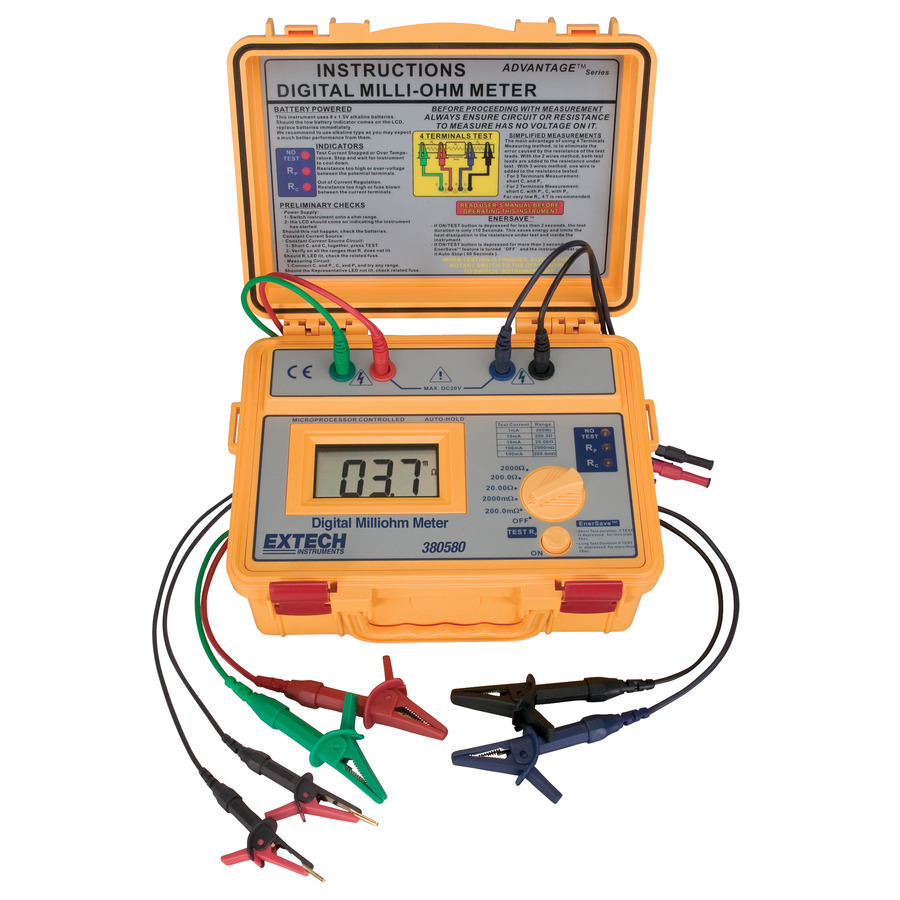 Extech 380580 Milliohm Meter, Battery Powered, High Accuracy/Resolution, Portable, Field Use, NIST