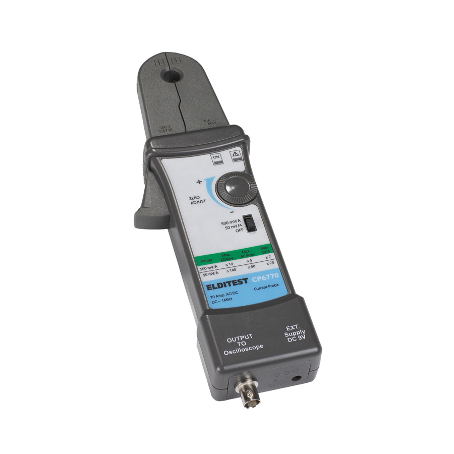 Cal Test Electronics CP6770-EU Oscilloscope Current Probe, 1MHz, 70A AC/DC, EU Adapter