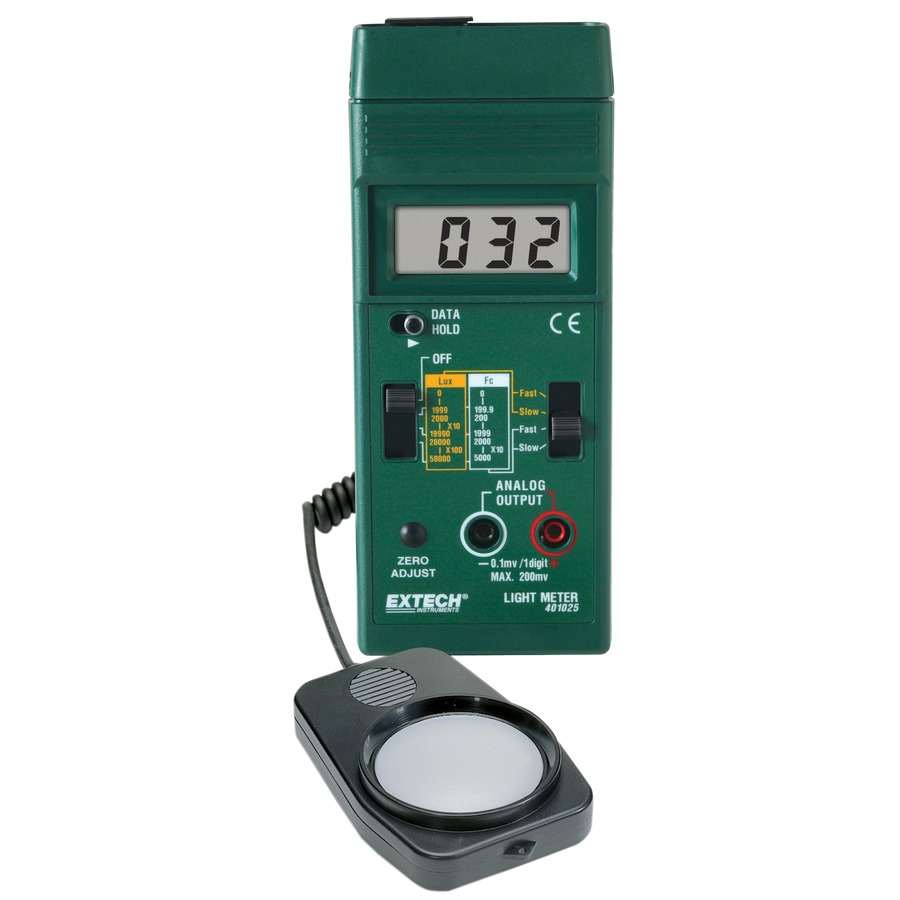 Extech 401025-NIST Light Meter, Up to 5000FC/50000 Lux, 5% Accuracy, Fast/Slow Feature, w/NIST