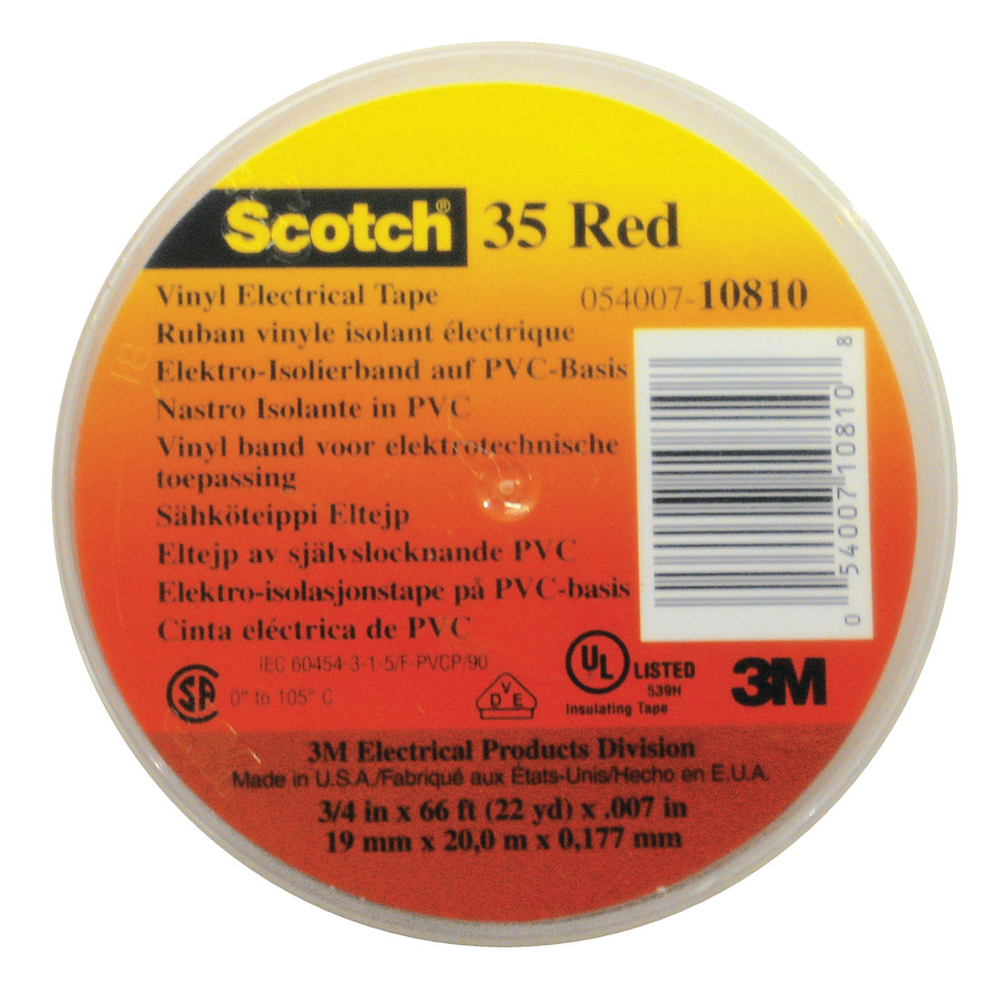 3M 251-236 Red Vinyl Electrical Tape, 3/4" x 66' 2/Pkg