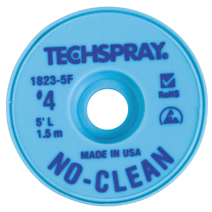 Techspray 18235F Solder Wick, NoClean, 0.098"x5 ft, Size 4, Blue