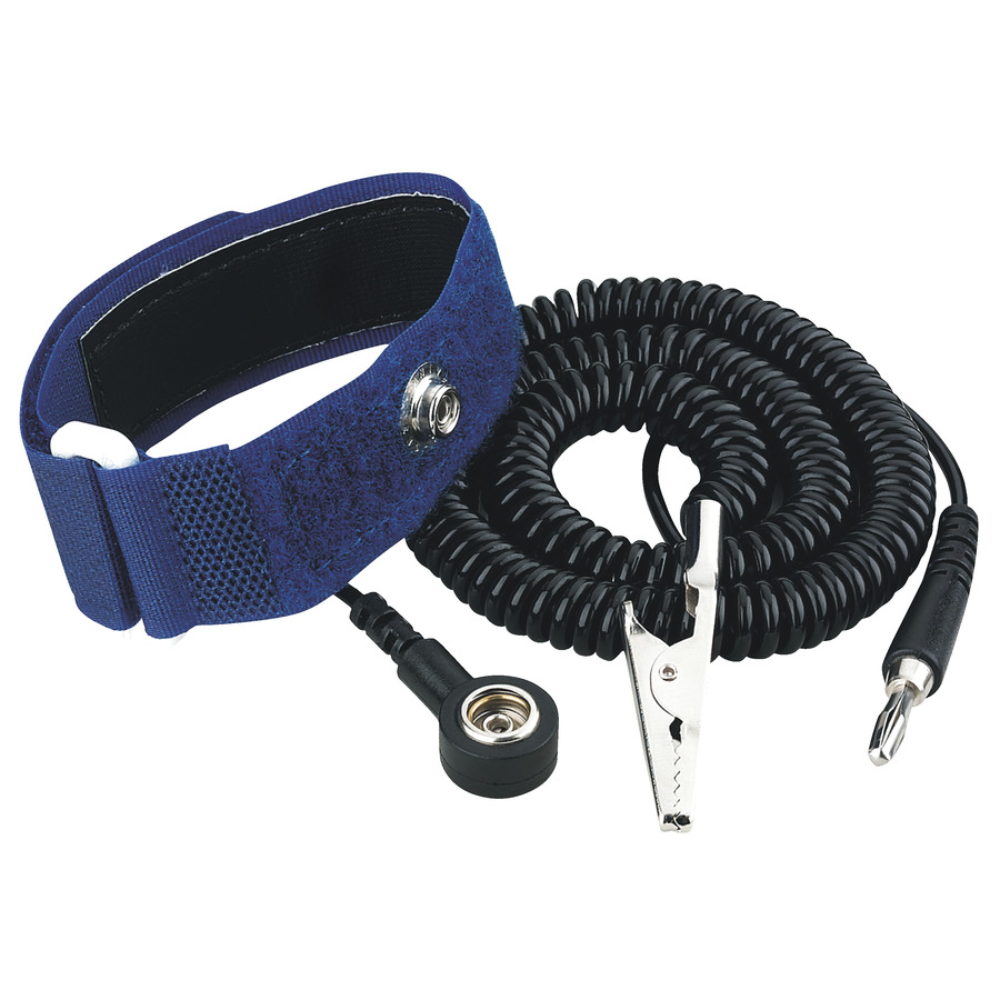 Techni-Pro 758ST9244 Wrist Strap, Hook & Loop Adjustable, 1/4" (7mm) Snap, 12 ft. Cord