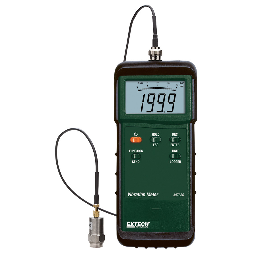 Extech 407860 Vibration Meter, Measures Acceleration/Velocity/Displacement, PC Interface, w/NIST