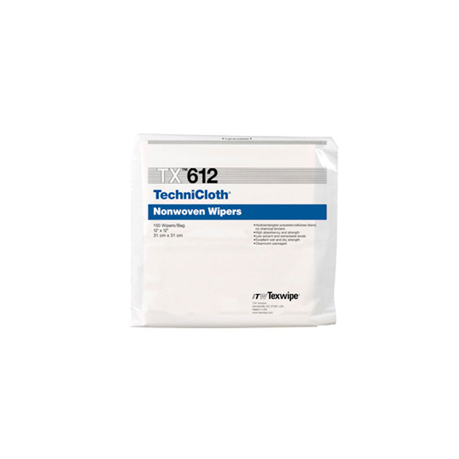 ITW Texwipe TX612 Cleanroom Wipes, TechniCloth Cellulose/Polyester Blend, 12"x12", 150/Bag