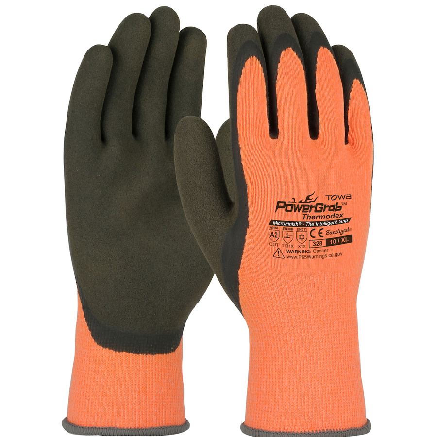 Towa 41-1328/L Gloves, Hi-Vis Seamless Knit, 13G Nylon-Poly Liner, Latex MicroFinish Grip, Water Repellent, Large