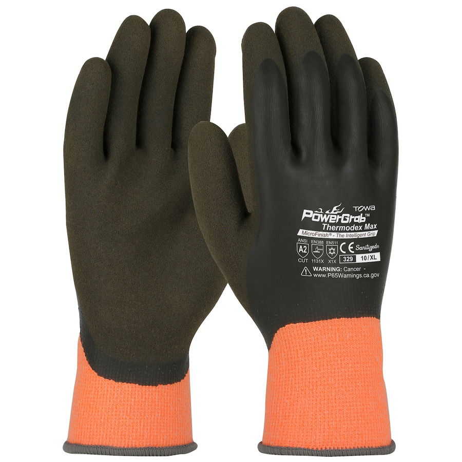 Towa 41-1329/L Gloves, Hi-Vis Seamless Knit, 13G Nylon-Poly Liner, Latex MicroFinish Grip, Water Repellent, Large