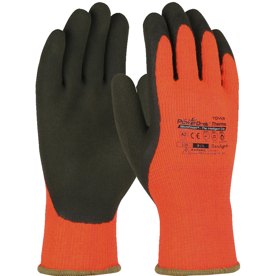 Towa 41-1400/M Gloves, Seamless Knit, 10G Hi-Vis Orange Acrylic Liner, Brown Latex MicroFinish Grip, Medium