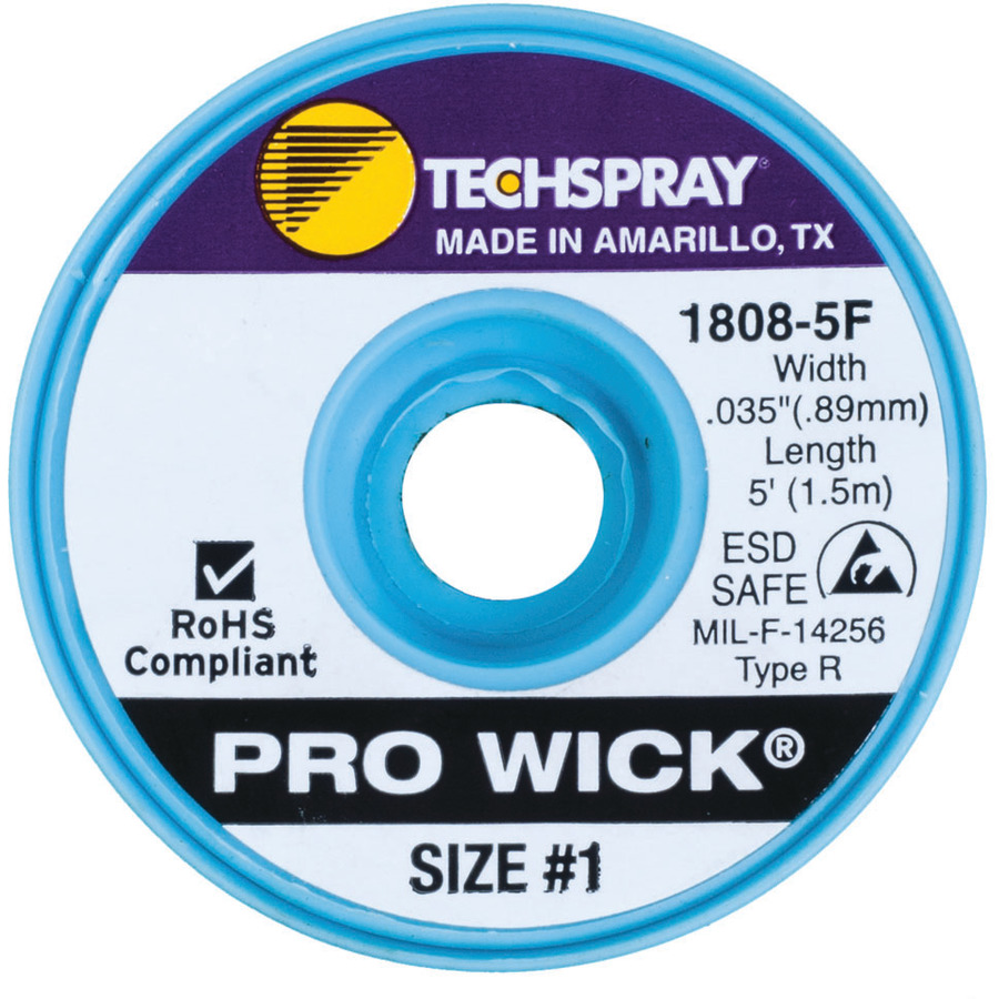 Techspray 18085F Solder Wick, Pro Wick, Type R Rosin, 0.035"x5 ft